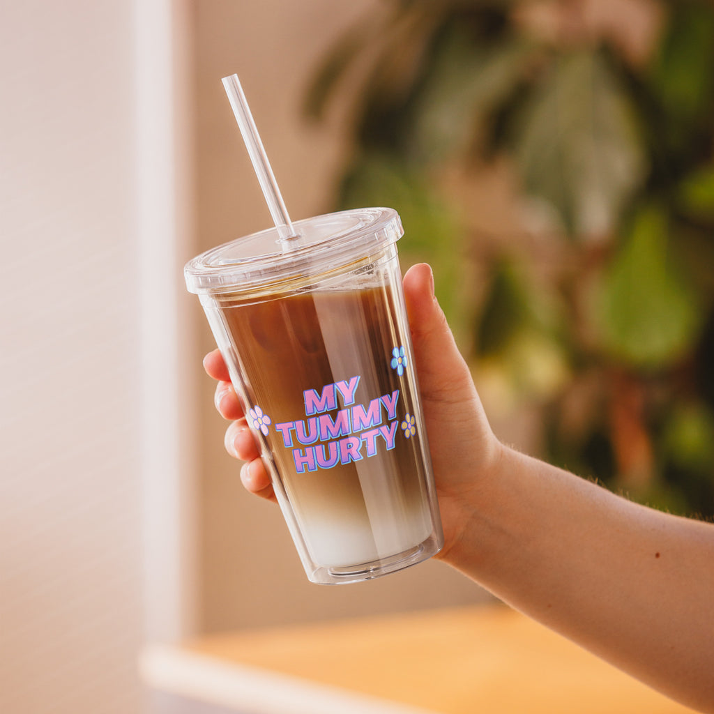 Human Static Co. My Tummy Hurty Tumbler – Cute Pastel Quote Cup (Kawaii Aesthetic Drinkware)